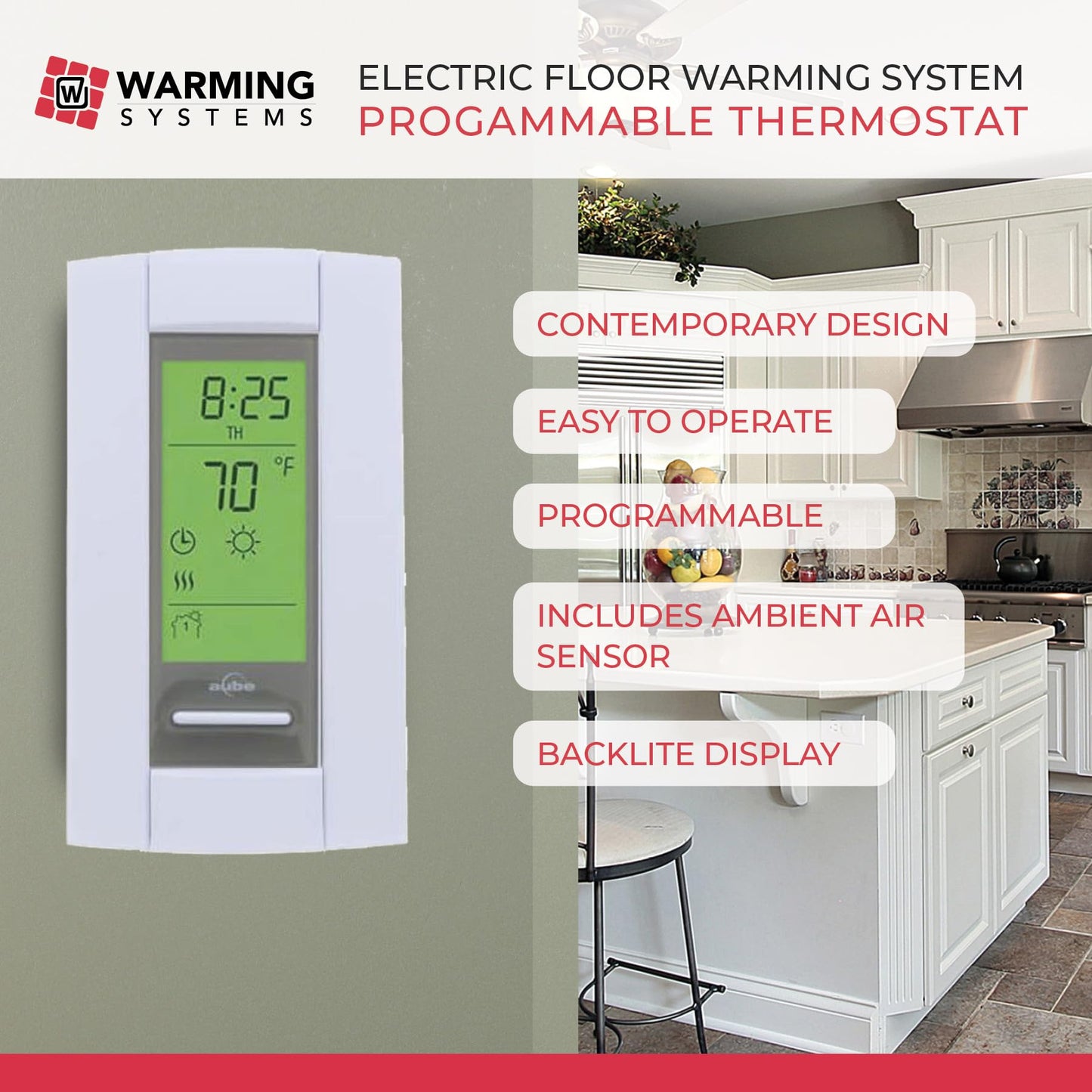 Warming Systems - 40 Sqft 120V Electric Radiant Floor Heating Mat – Includes Heating Mat, Programmable Thermostat, Thermostat Floor Sensor, Installation Monitor and Under Tile Heater