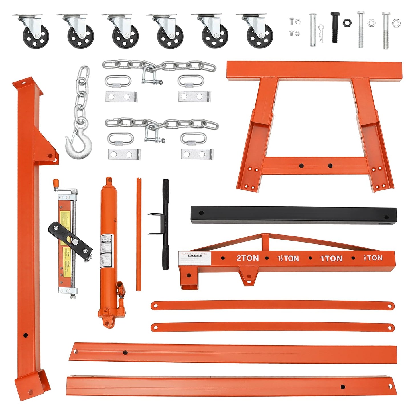 DEXSO 2 Ton Folding Hydraulic Engine Hoist with Lever, Folding Engine Shop Crane Hoist Lift, Heavy Cherry Picker with 6 Wheels for Garage, Workshop,Orange