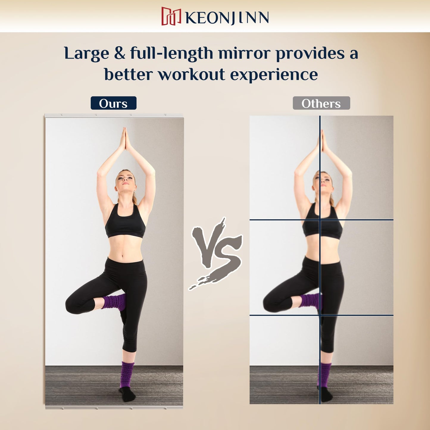 Keonjinn Home Gym Mirror, 72" x 36" Workout Mirrors for Home Gym, Frameless Tempered Glass, Full Body Wall Mirrors for Fitness Exercise, Yoga Room, Dance Studio, Garage