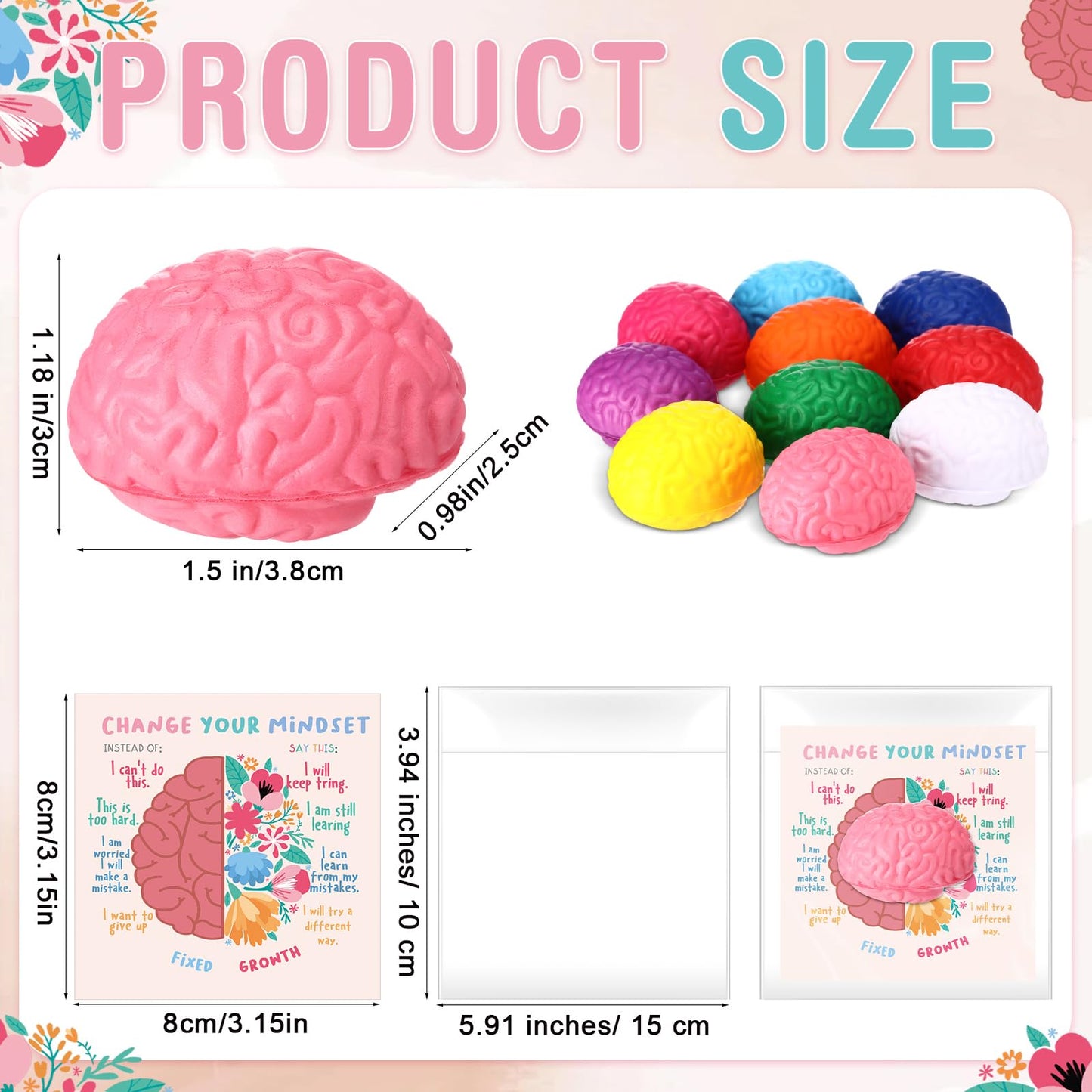 Hollowfly 30 Set Growth Mindset Gift Brain Stress Balls Bulk with Motivational Cards Back to School Stress Balls Gifts Funny Relief Toy for Students Classroom Employee Appreciation for Coworker