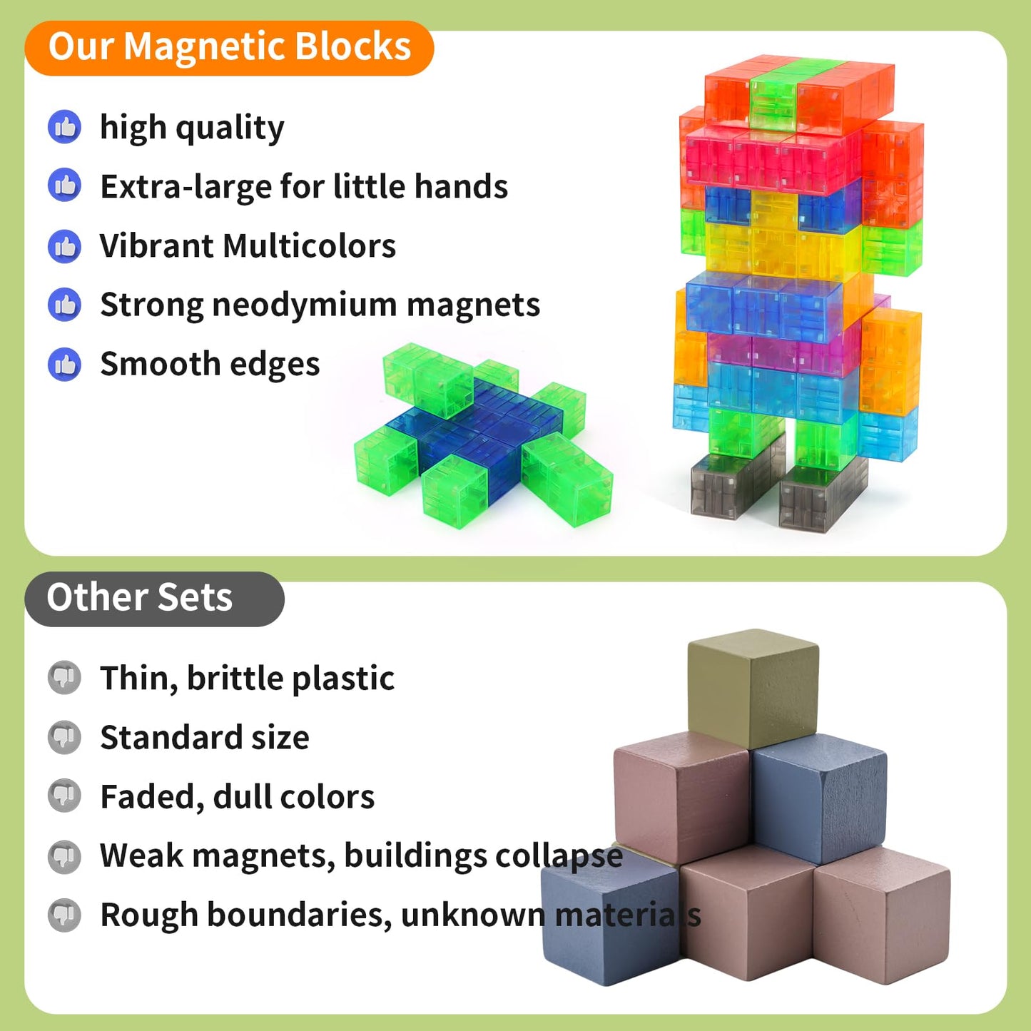 BananMelonBM 100 PCS Magnetic Blocks - Transparent Rainbow Magnetic Cubes Building Toys for Kids Ages 1-3 2-4 4-8, STEM Learning Preschool Educational Sensory Magnet Toys for Boys Girls