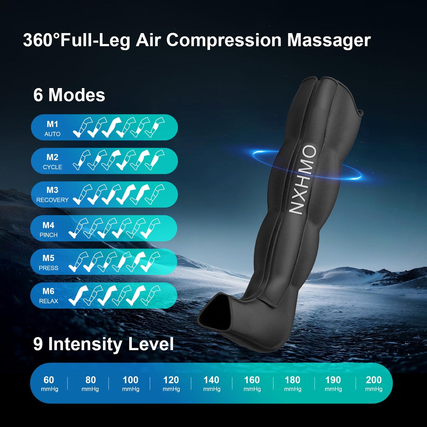 NXHMO Leg Massager with Heat and Compression, Foot Massager for Circulation and Pain Relief, Sequential Air Compression Boots Recovery System with 9 Intensities 6 Modes,3 Heating for Athletes