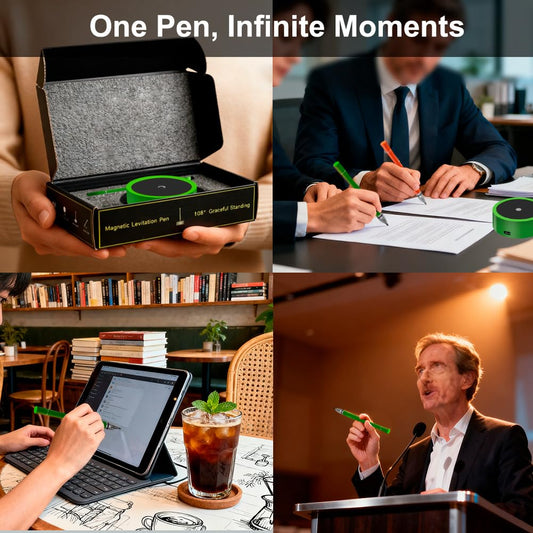 Elenzk Magnetic Floating Ballpoint Pen for Men & Women, Luxury Gift with Dock Base, Fine Point Black Ink Sign Pen, Innovative Desk Gadget, Unique Gift for Business Owner and Christmas (Green)