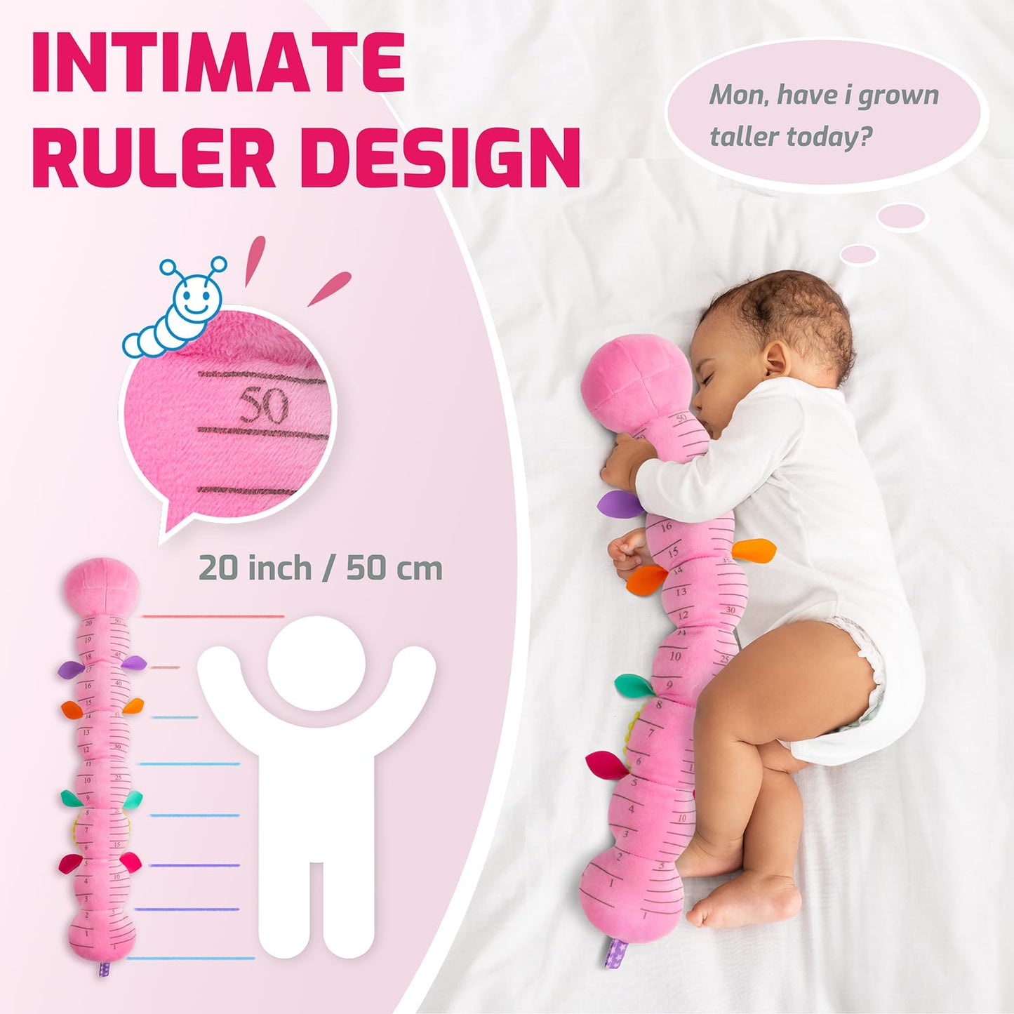 Sumobaby Infant Baby Musical Stuffed Animal Toys for 0-3-6-12 Months,Multi Sensory Toys with Crinkle and Rattles, Tummy Time Toys for Newborn Boys Girls, Caterpillar, Pink