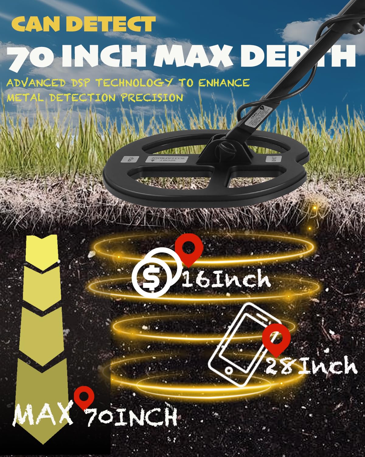 PRO-Z60 Metal Detector for Adults with Pin Pointer,16" Detection Depth Professional Metal Detector Kit High Frequency 19.23kHz Gold Detector with Ground Balance,Double-D Waterproof Coil for Beach