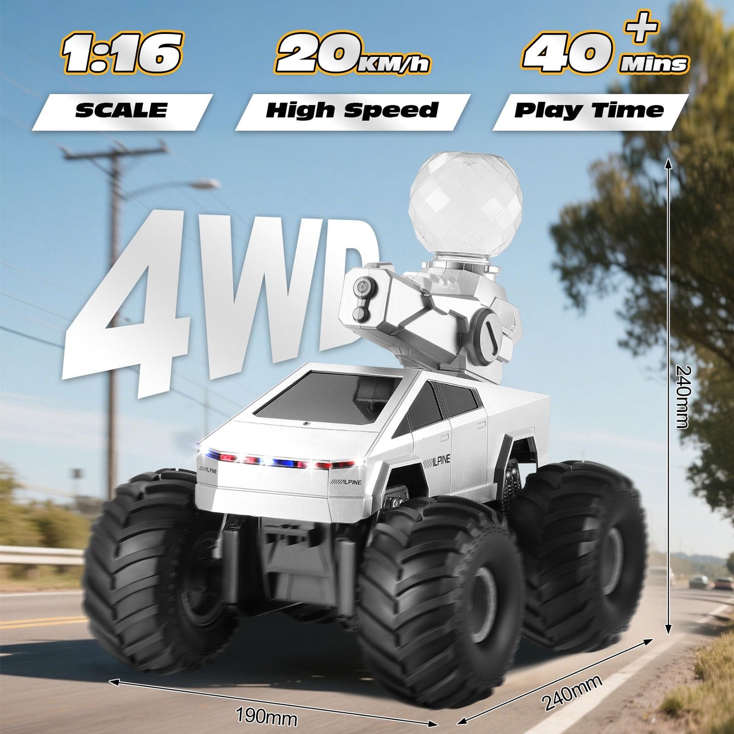 Fippy Amphibious Remote Control Car with Water Squirt, Waterproof Remote Control Truck, 1:16 RC Monster Truck, 4WD All-Terrain Off-Road Pickup RC Trucks Gift for Kids Boys