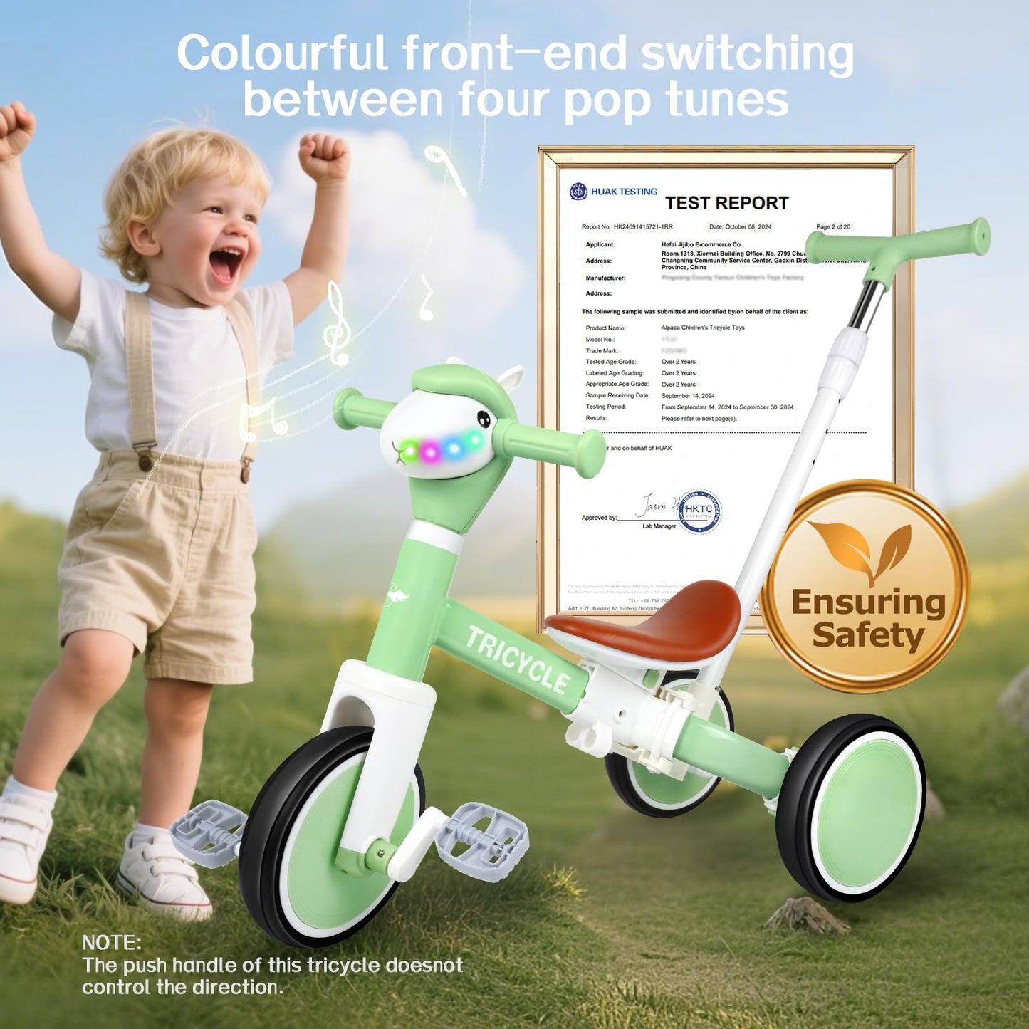 Tricycle for Toddlers 1-3 Year Olds, 5 in 1 Toddler Balance Bike 2-4 Years Old Boys Girls, Push Trike Toys with Adjustable Handle, Birthday Gifts for 2 3 4 5 Year Old Kids Bike (Light Green)