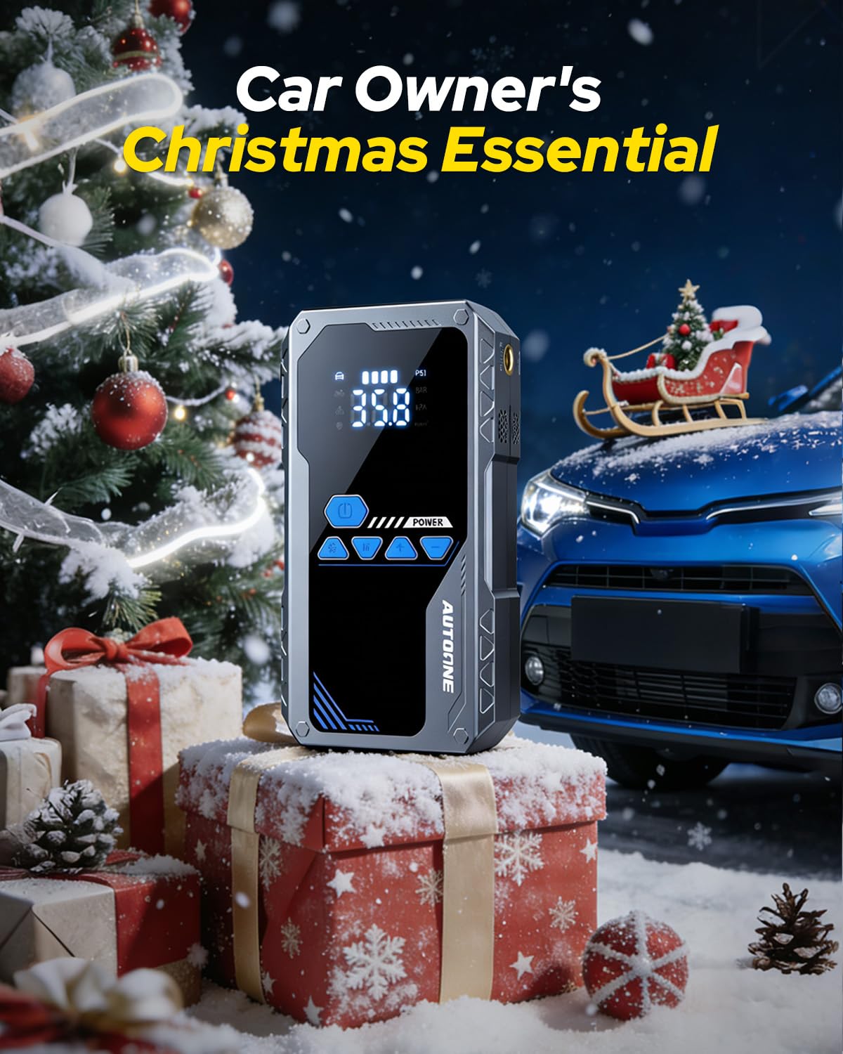 AUTOONE 8000A Jump Starter with Air Compressor (All Gas/12L Diesel), 150PSI Car Jumper Starter Portable, Jump Box Tire Inflator with LED Flashlight, LCD Display, Storage Case