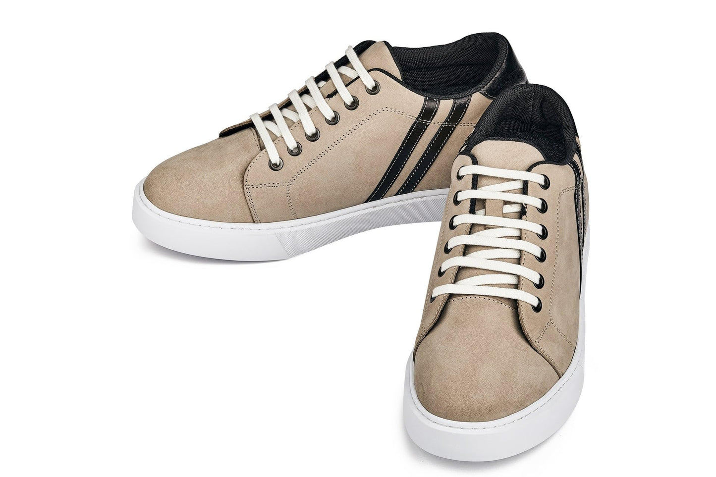 CALTO Men's Invisible Height Increasing Elevator Shoes - Nubuck Taupe Leather Lace-up Fashion Sneakers - 2.8 Inches Taller - K1552 - Size 9 D(M) US