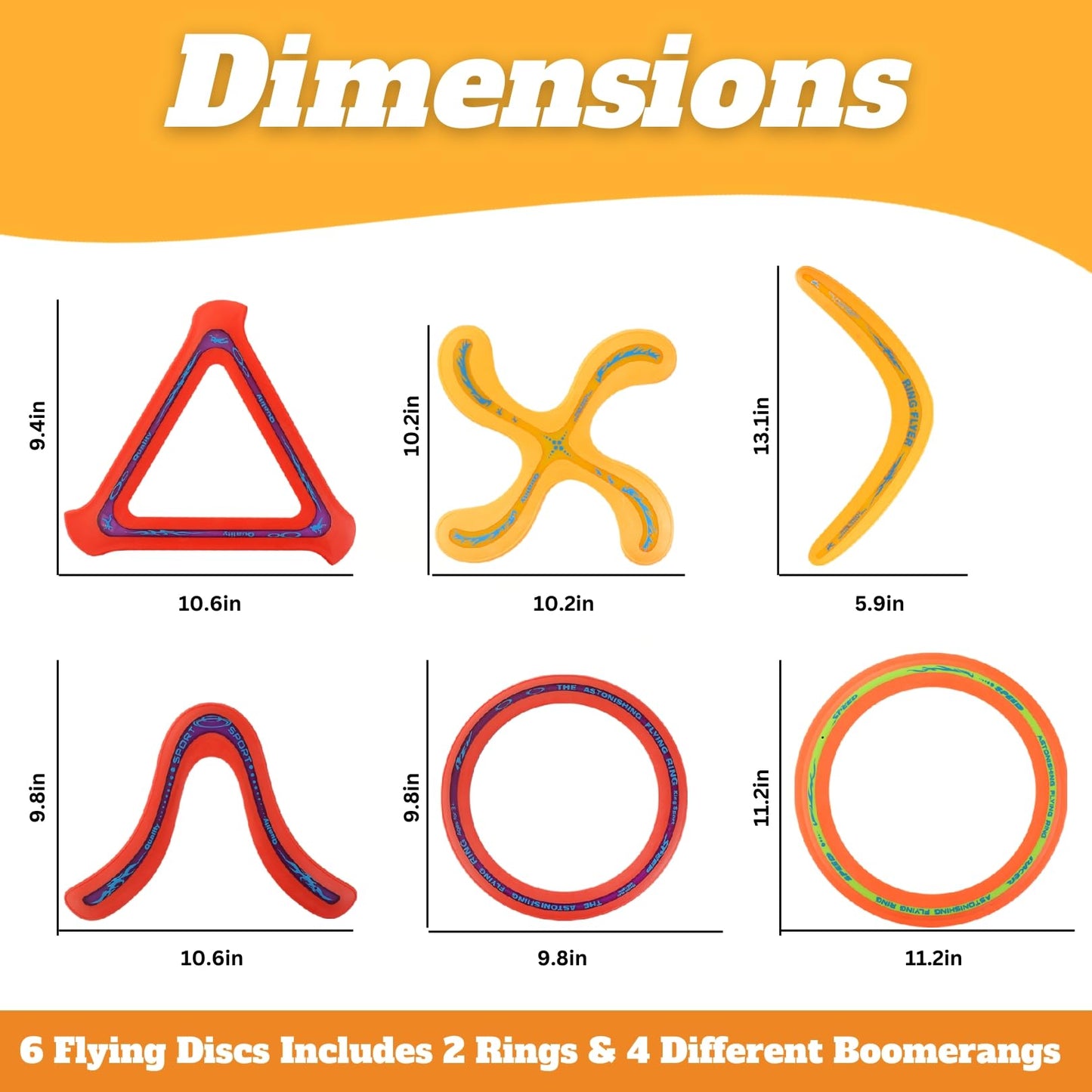 Liberty Imports 6 PCS Flying Ring Combo Pack Sports Plastic Pro Discs, Rings and Boomerangs - Lightweight Sports Outdoor Games Toys for Kids and Adults