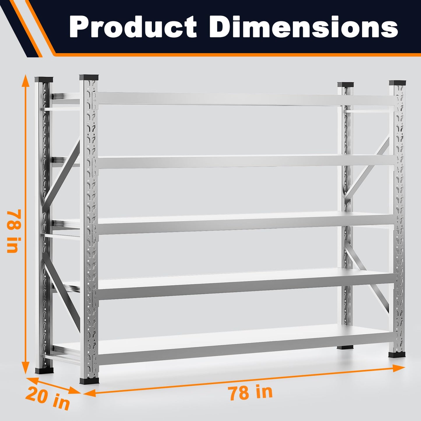 ZZV 78" W x 78" H Garage Shelving Heavy Duty Storage Shelves 5 Tier Stainless Steel Industrial Shelf Adjustable Garage Shelving Unit Utility Rack Shelf for Warehouse Basement Kitchen, 3858 LBS