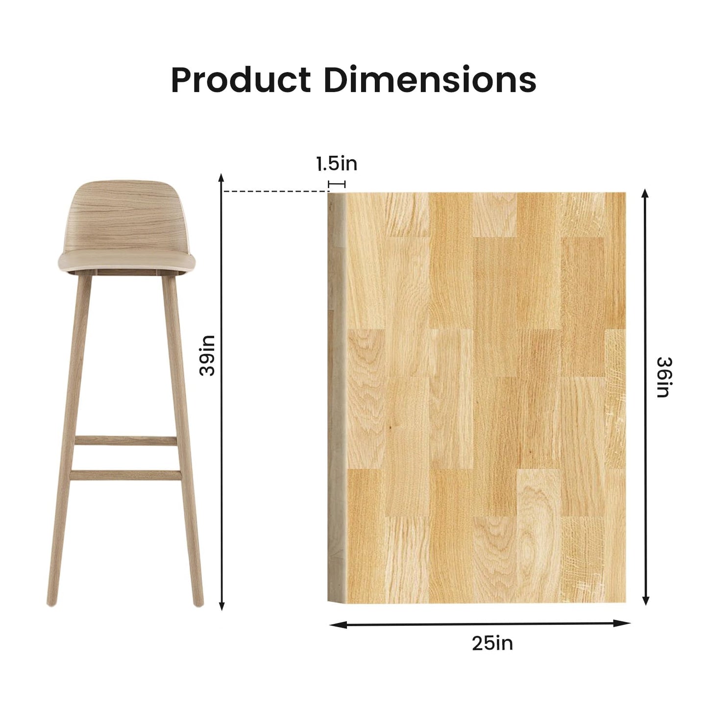 3ft Butcher Block Countertop– 36"x25" Solid Birch Wood DIY Countertop, Durable Counter Table Tops for Kitchen Island, Bar, Workshop, Laundry Counters Dining Room Tables 1.5" Thick Unfinished