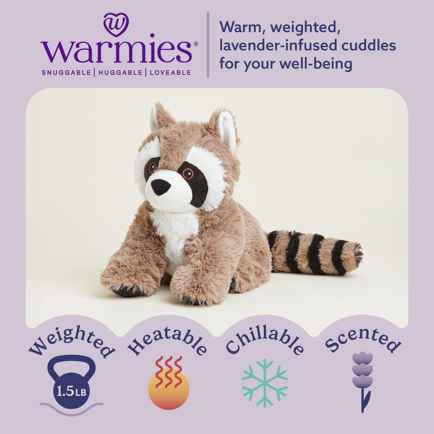 warmies Microwavable & Weighted Stuffed Animals, Raccoon - Heated Stuffed Animal Plushie for Warmth & Comfort - Cute Soft Plush Toys for Adults & Children (Boys, Girls, Babies & Toddlers)