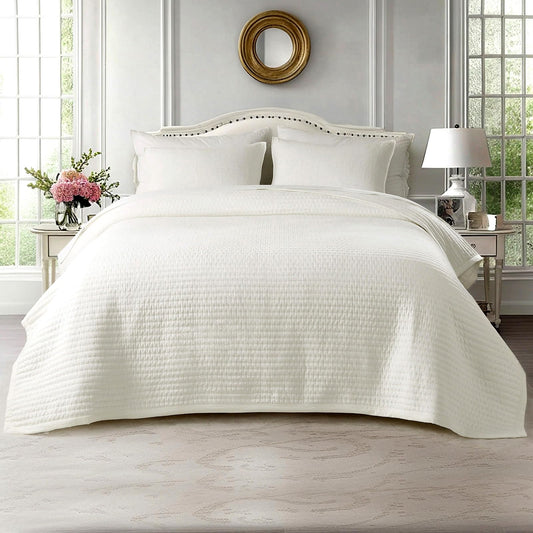 KASENTEX Oversized Queen Quilt Set 102"x106" – Soft Washed 3-Layer Lightweight Bedspread, Minimalist Nordic Design, All-Season Spring & Summer Quilt Set (1 Quilt + 2 Pillow Shams),Cream White