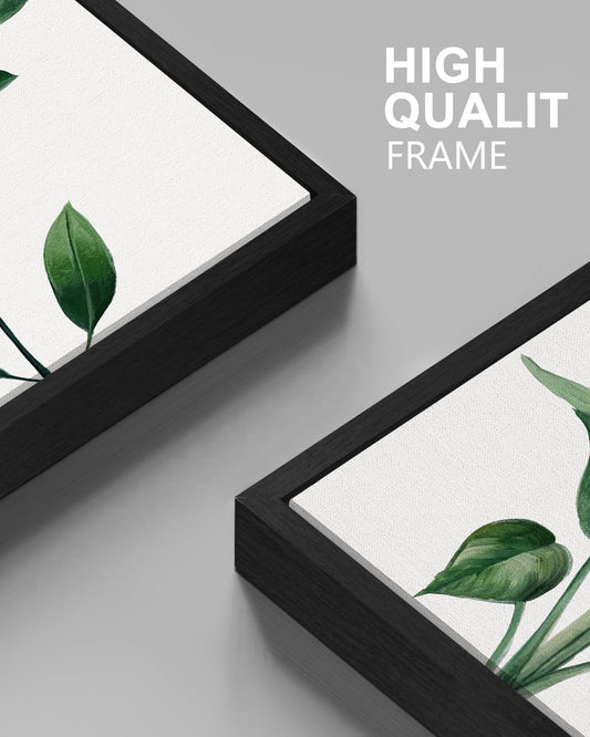 Drsoum Botanical Canvas Framed Wall Art Watercolor Green Leaf Tropical Plant Art Prints Boho Wall Decor for Bedroom Bathroom Kitchen Home Office Decorations 8"x 10"x 4pcs Black Framed