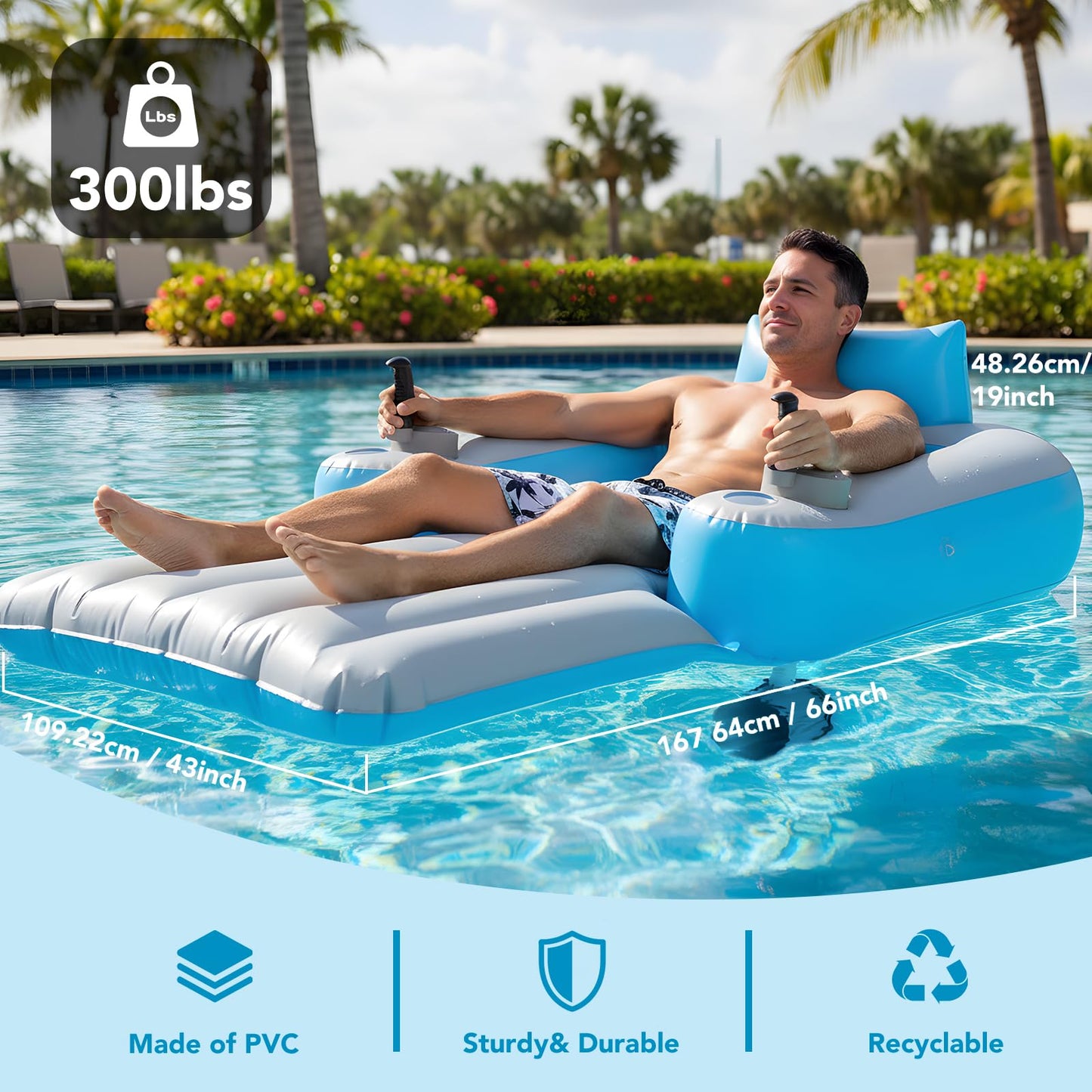 Motorized Pool Float with Canopy, Rechargeable Motorized Floats with Cup Holder – Dual Motor Heavy Duty Electric Lounger Raft for Adults, Pool, Lake & Party