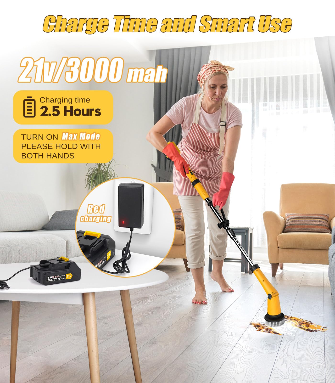 Qimedo Electric Spin Scrubber Extra Large Brush Q3,6000 mAh Best Battery Power Scrubber for Cleaning,1200RPM Shower Cordless Cleaning Brush with 8 Brushes for Bath/Tub/Tile/Floor (Smart Display)