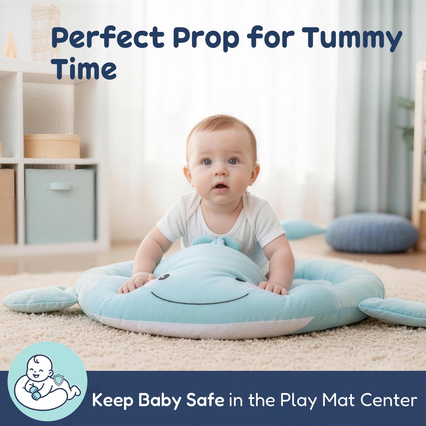 BubblinHome Baby Play Mat, Whale Tummy Time Mat with Toys, Baby Activity Gym for Infants 0–12 Months Sensory Floor Mat for Boys & Girls