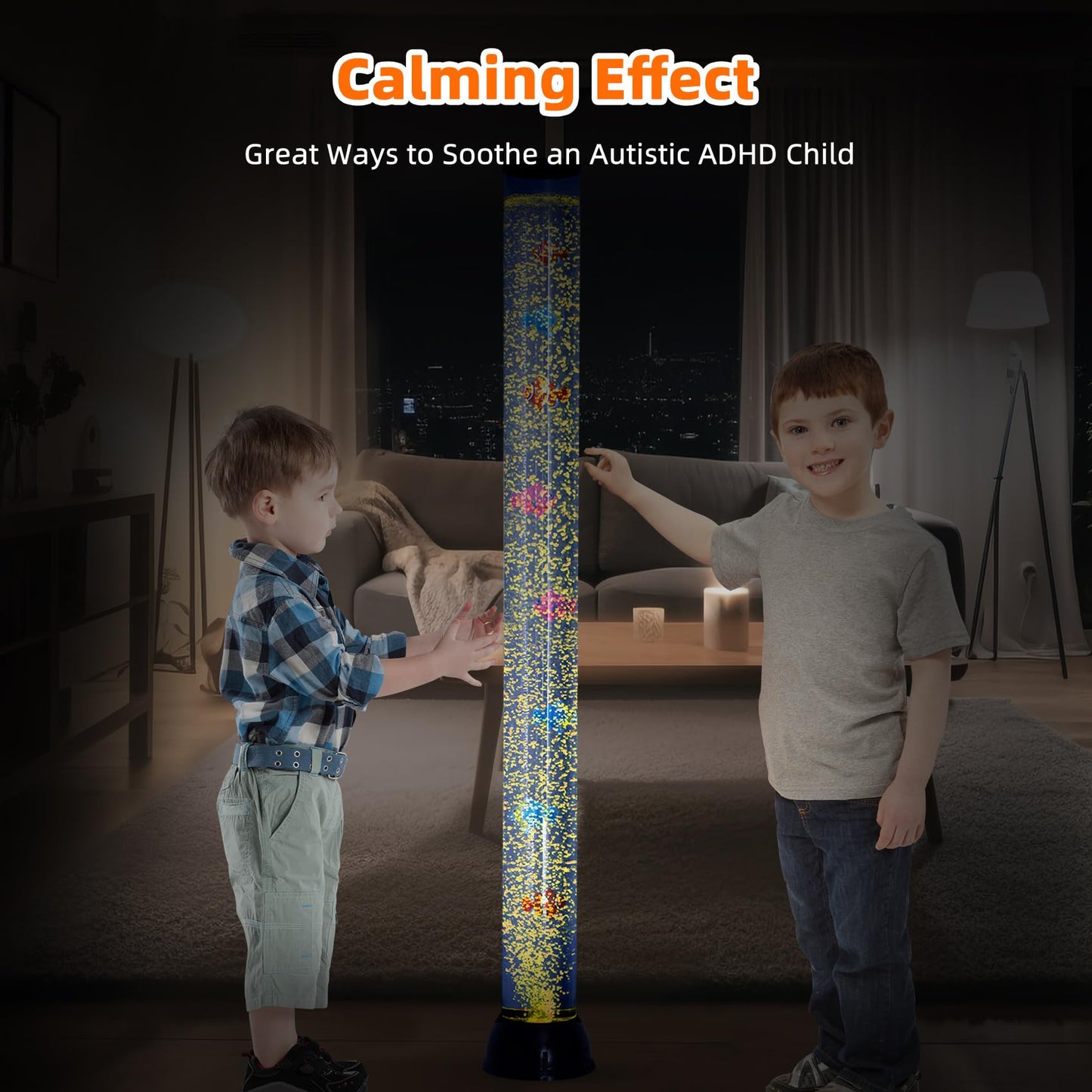 4FT Sensory LED Water Bubble Tube Lamp with 12 Fish and Color Changing Light Effects, Sensory Bubble Tube Lamp for Autistic ADHD Children Alleviating Stress and Anxiety in Adults