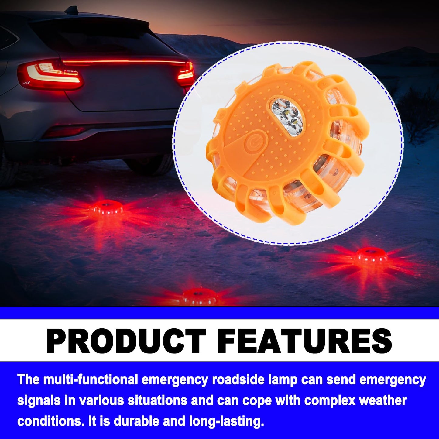 ABOTHGD 4 Pack Automotive Light LED Roadside Emergency Safety Flare Lights Hook Flashing Warning Beacon Disc Kit for Car Truck Vehicle Boat Automotive Security Rescue Search (Batteries not Included)