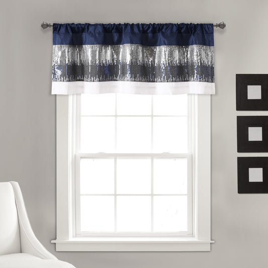 Lush Decor Night Sky Sequins Valance Curtain Single, 52"W x 18"L Navy & White - Kitchen Curtains Valances For Windows - Bathroom Curtains Window