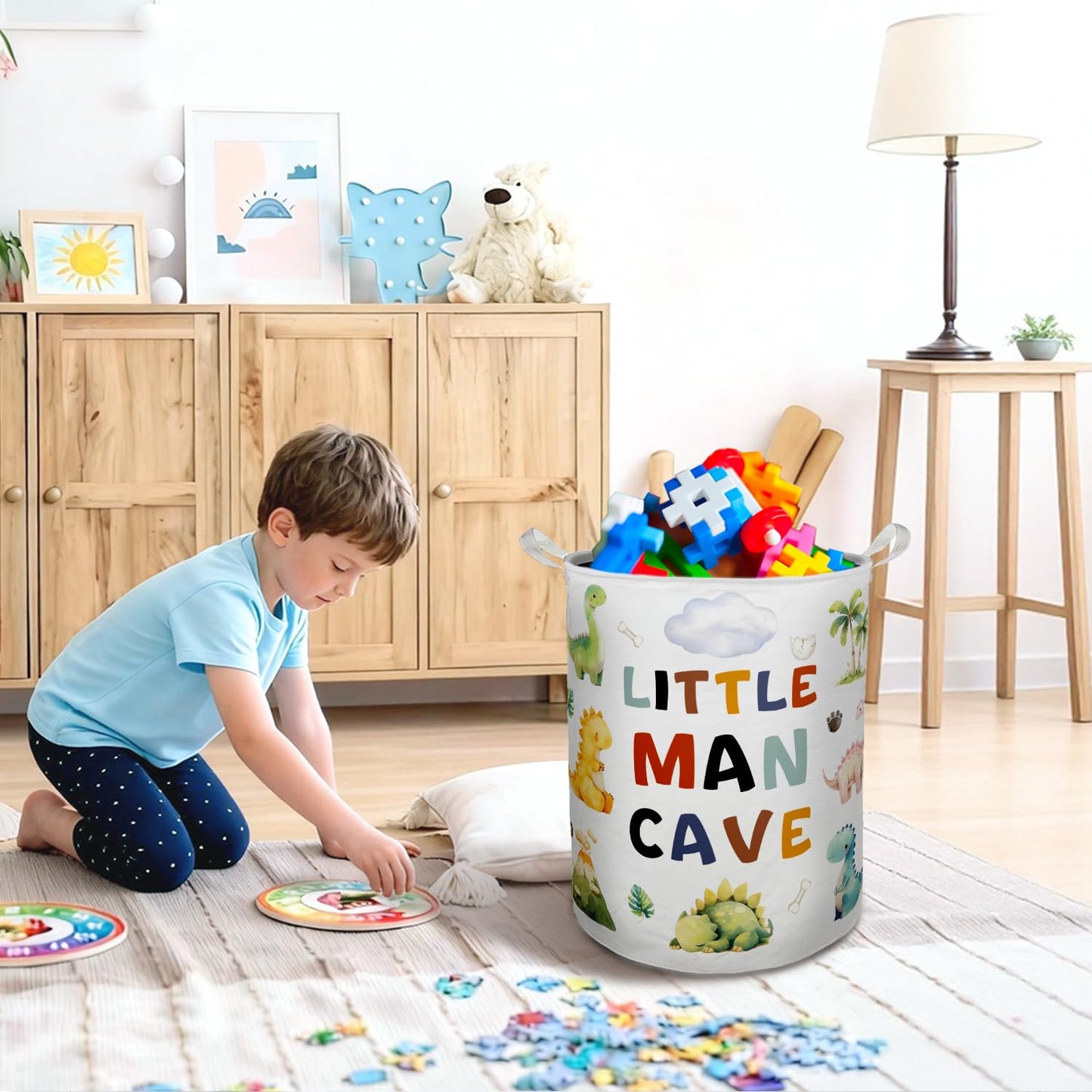TAZSWDMM Dinosaur Nursery Boy Laundry Basket Hamper, Tropical Dinosaur Little Man Cave Foldable Clothes Toys Books Storage Box Bins Baskets Organizer for Kids Boys Toddler Room Playroom
