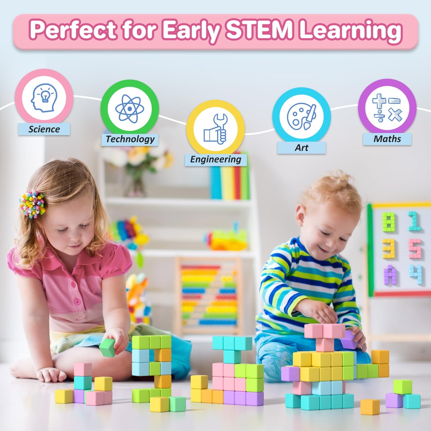 Asago Magnetic Blocks for Toddlers 1-3, 56PCS 1.34in Large Macaron Magnet Building Cubes for Kids, Stem Preschool Stack Construction Educational Toys for 3-5 Years Old Boys Girls
