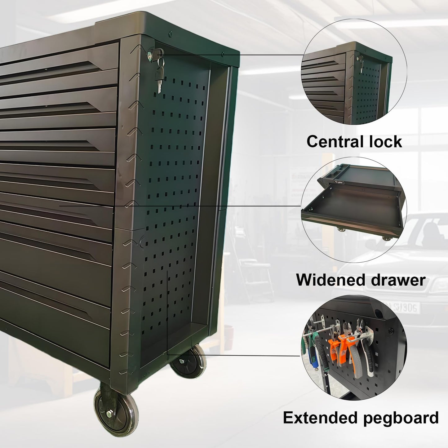 Griplier 7-Drawer Rolling Tool Chest,34.2W x 18.1D x 37.4H inches,Tool Storage Cabinet with Brake Wheels,Lock & Key for Garage, Warehouse,Repair Shop,Workshop