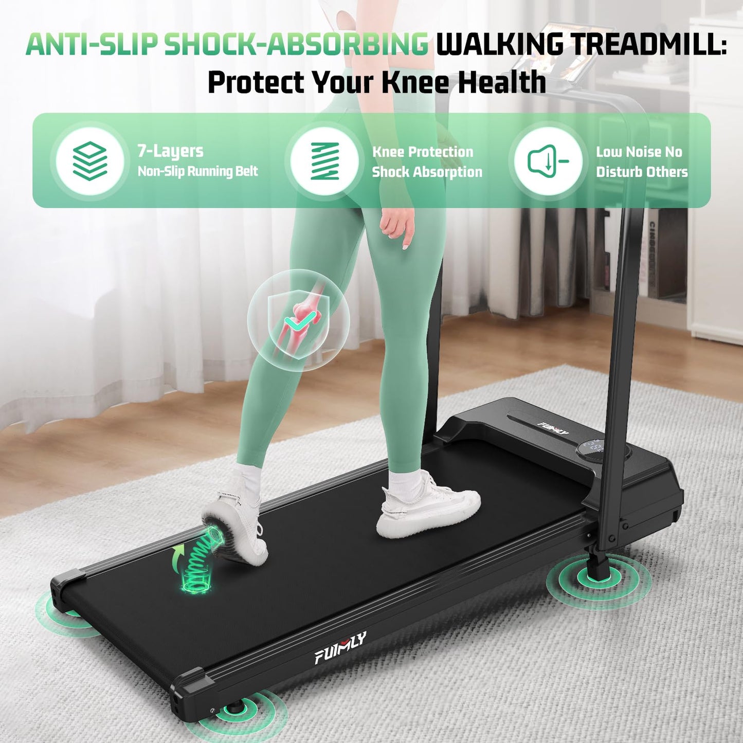 FUNMILY Foldable Walking Pad with Handle Bar, 4 in 1 Under Desk Treadmill with Incline, 2025 Upgraded Smart Folding Treadmill for Home/Office, 300 lbs Weight Capacity, Ultra-Quiet