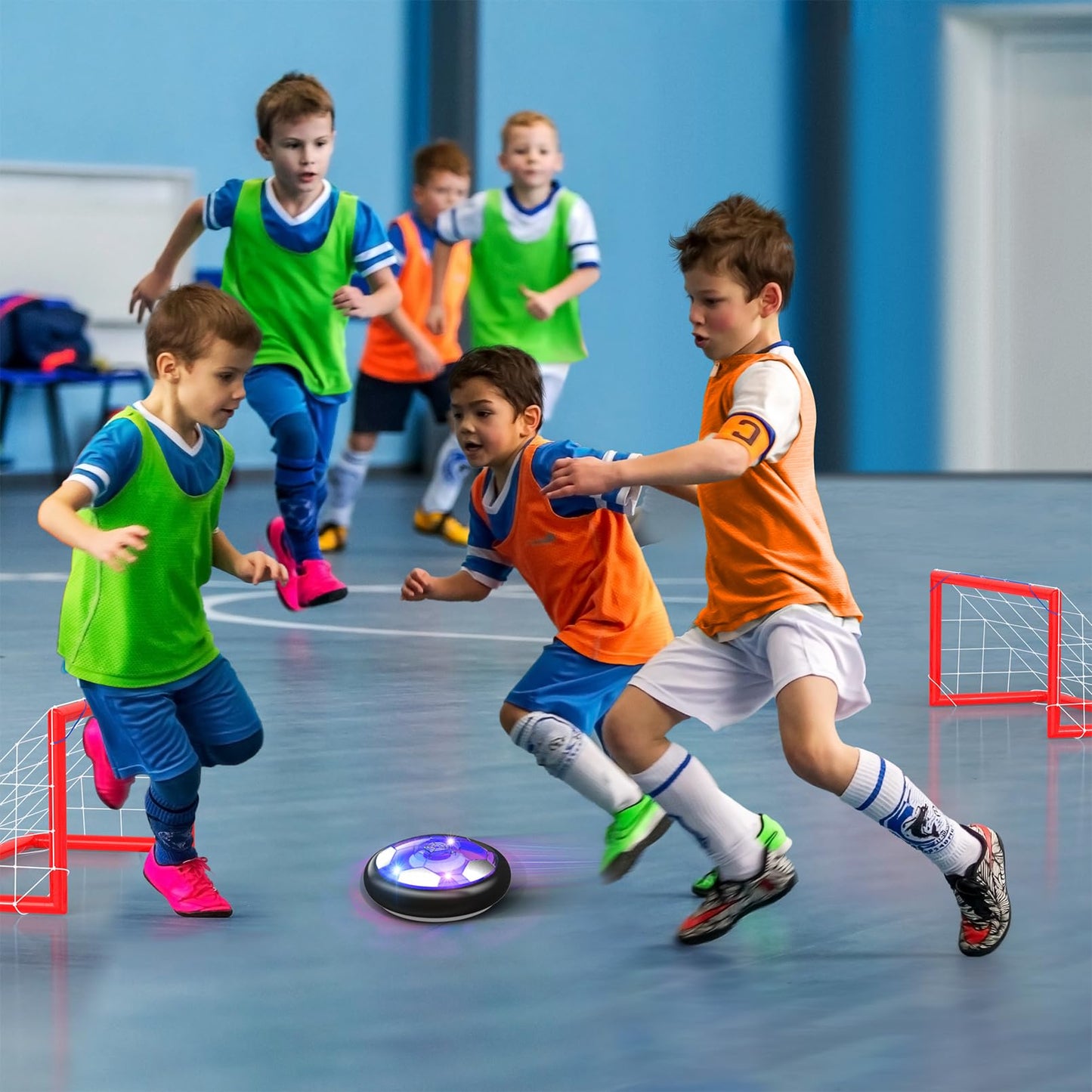 Ancesfun 2 in 1 Hover Soccer Ball Set, USB Rechargeable Air Power Soccer Kids Toys with LED Lights and Foam Bumper Protection, 2 Goals for Boys and Girls Ages 3 4 5 6 7 8-12 Indoor/Outdoor Games
