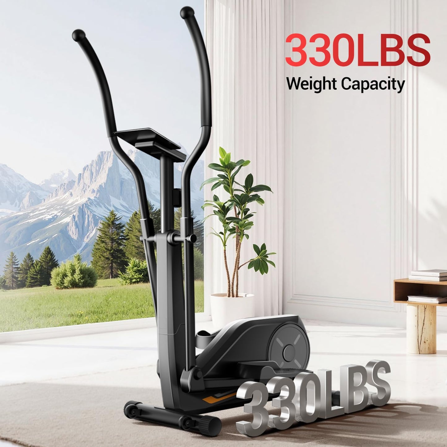 Elliptical Exercise Machine, Elliptical Machine for Home with Hyper-Quiet Magnetic Driving System,Compact Elliptical with 12IN Stride & LCD Monitor,8 Levels Resistance, 330LBS Weight Capacity