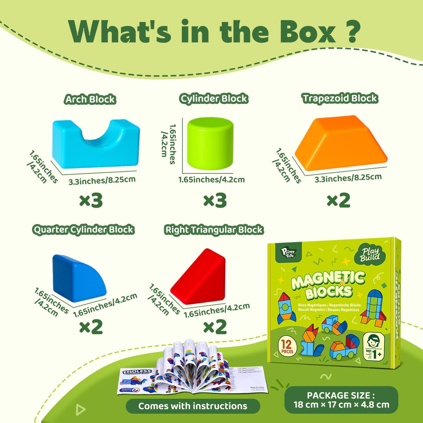 Pairez Toys Magnetic Building Blocks, Large Magnetic Blocks for Kids Ages 1-3, 3D Geometric Shapes Stacking Blocks Set, Montessori Sensory Toys for Toddlers, Boys & Girls (12pcs)