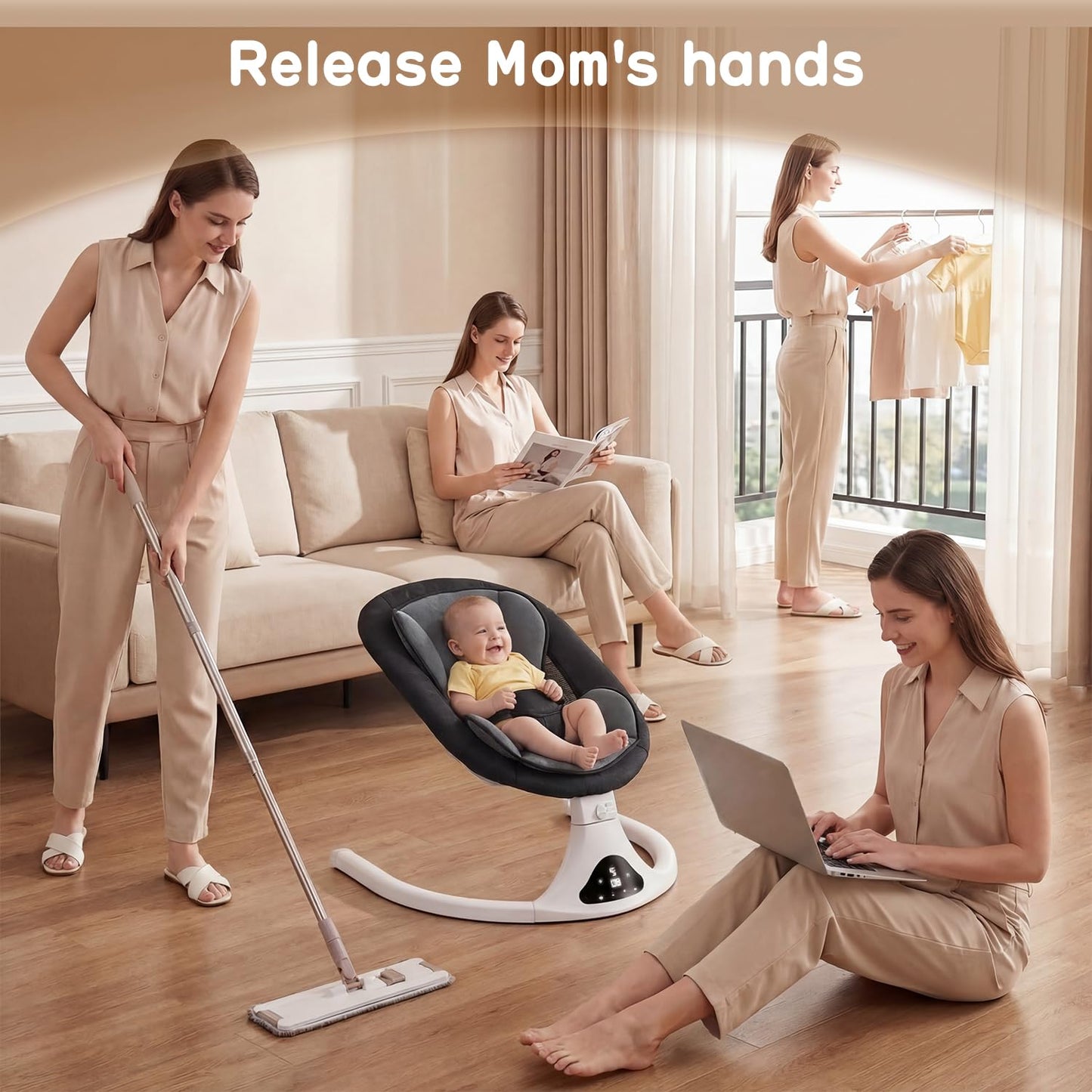 Electric Baby Swing for Infants to Toddler| Portable Infant Swing with Remote Control, Rocker with 5 Speeds, 3-Point Harness for Baby Boy Girl (Black)