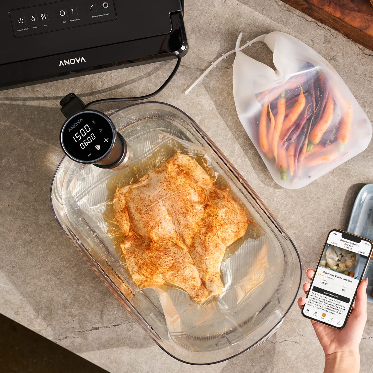 Anova Culinary Sous Vide Precision Cooker 3.0 (WiFi), 1100 Watts & Precision Vacuum Sealer Bag (Rolls),Clear,ANBR01, medium
