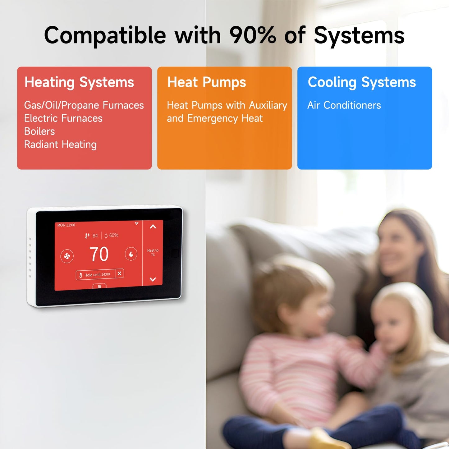 Smart Thermostat for House with C-Wire Adapter, Programmable WiFi Thermostat Compatible with Alexa and Google Assistant,Energy Saving, Remote Control Tuya/Smart Life, C-Wire Require