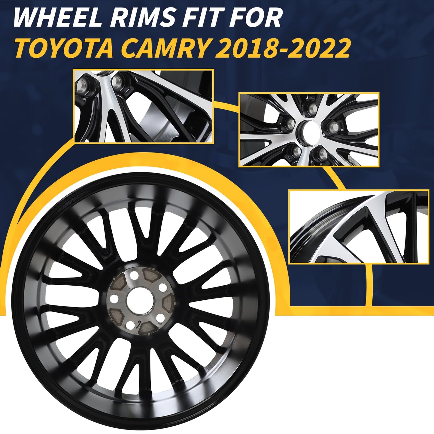 LUNEGUE New 18x8 18 Inch Replacement Premium Aluminum Alloy Wheel Rim Fits for 2018 2019 2020 Toyota Camry SE, ALY75221U45N, OE Stock Specs, Machined and Black