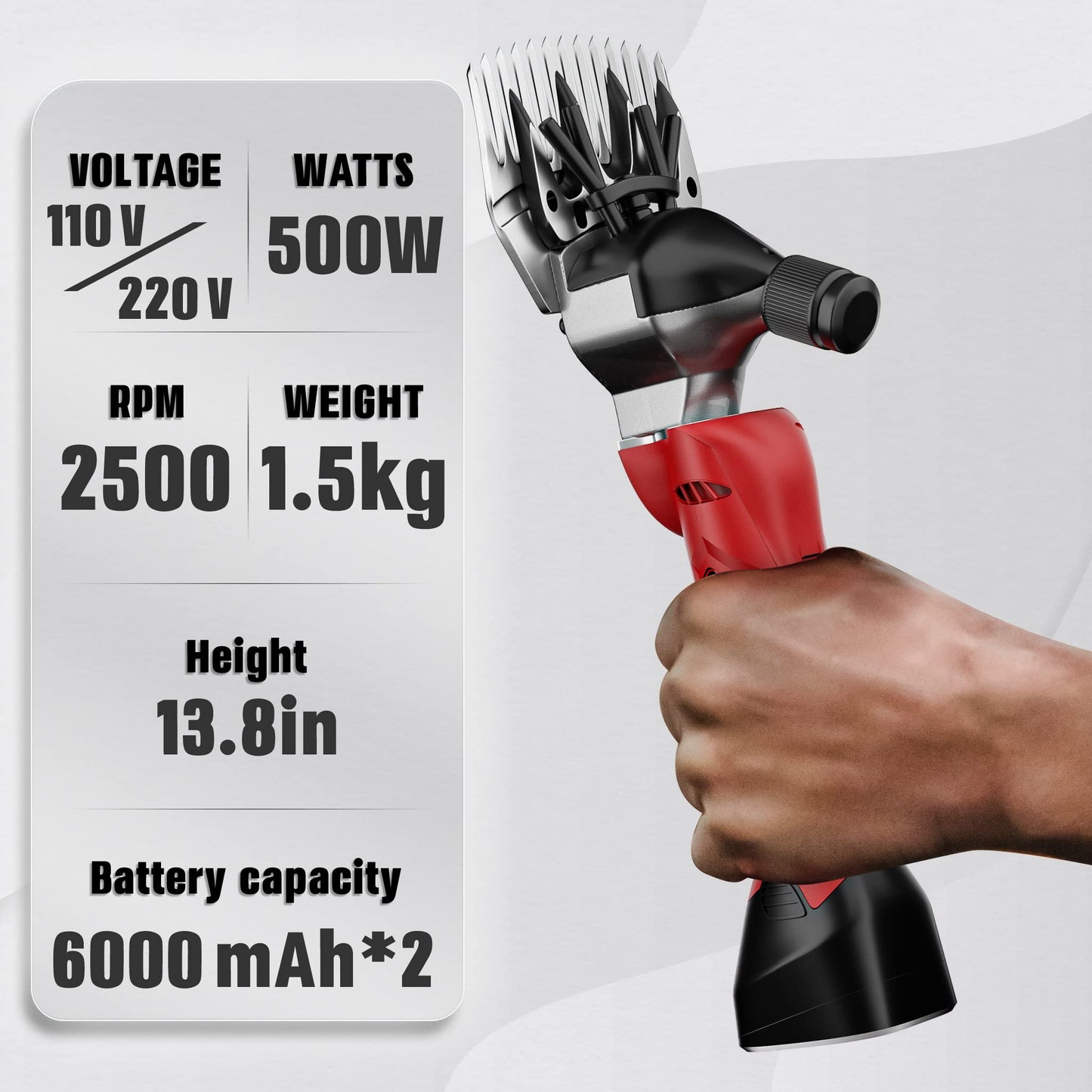 Dragro 500W Cordless Sheep Shears, Professional Electric Sheep Shearing Clippers with 2 PCS Rechargeable 2 Ah Lithium Battery, Heavy Duty Animal Clippers for Alpacas Goats Cattle Farm Livestock Pet