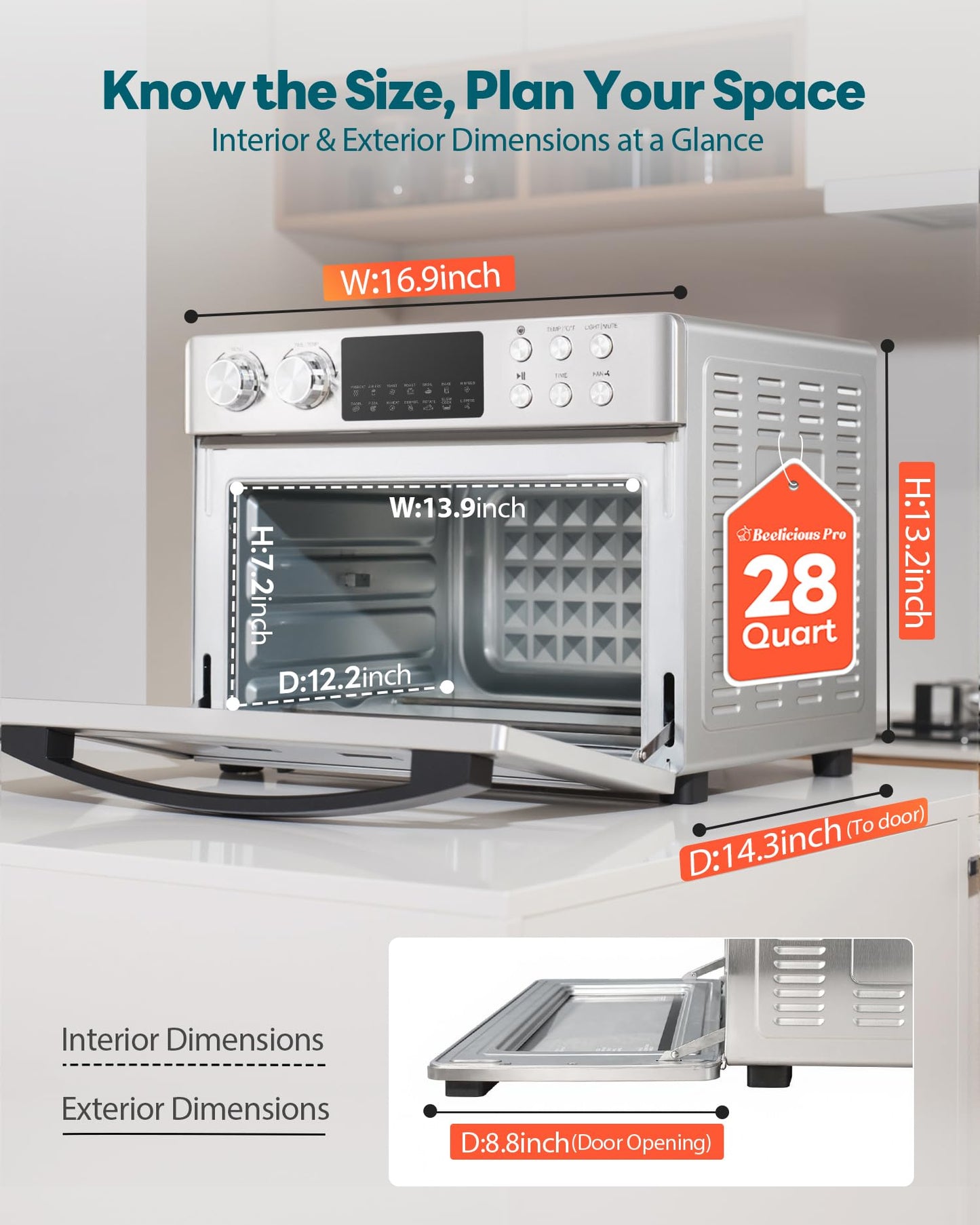 28QT Air Fryer Toaster Oven Combo, Large 12-in-1 Convection Countertop Oven with 3-Layer Cooking, Rotisserie for Chicken, 6 Heating Tubes, Fast Preheat, Fit 11" Pizza, All Accessories, Stainless Steel
