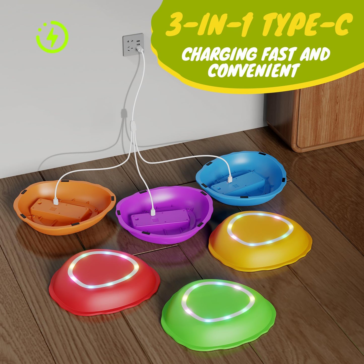 Scvcid Rechargeable Stepping Stones for Kids, 6pcs Music and Light Up Non-Slip Balance Sensory Toys for Toddler, Kids Indoor and Outdoor Play Equipment, Birthday Gifts Toys for 2 3 4 5+ Year Old Kids