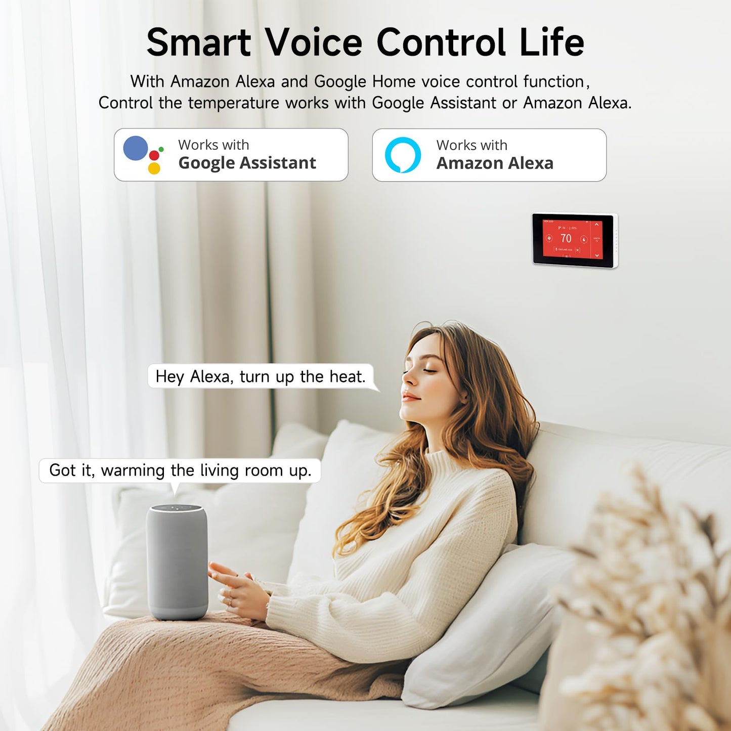 Smart Thermostat for House with C-Wire Adapter, Programmable WiFi Thermostat Compatible with Alexa and Google Assistant,Energy Saving, Remote Control Tuya/Smart Life, C-Wire Require