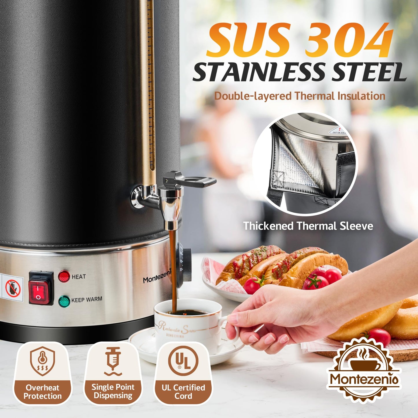 100 Cup Coffee Maker Machine Urn - Large Percolator Pot Dispenser With Double-Wall Stainless Steel, Quick Brew, Stays Hot - Also for Water, Tea, Beverage at Events & Catering Commercial Coffee Urn