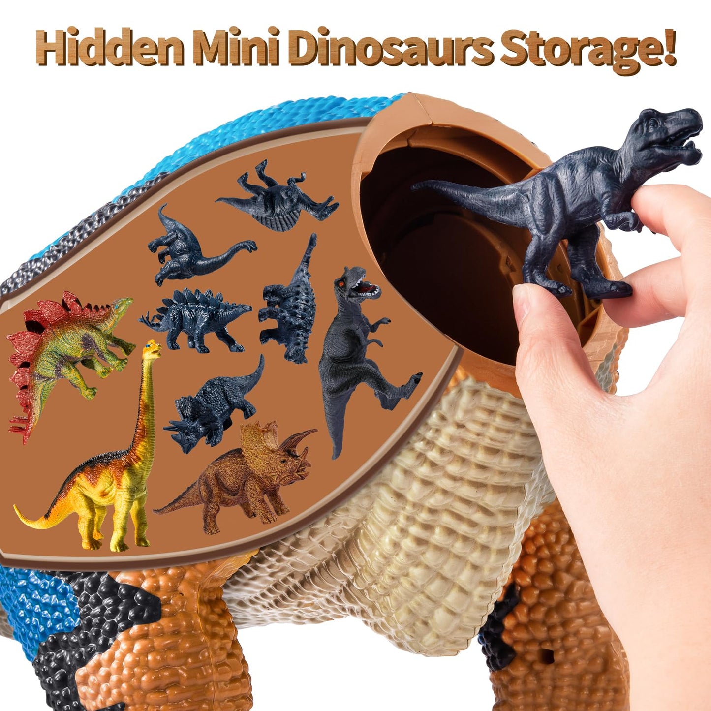 BLmukce 24" Large Dinosaur Toys for Kids 3-5, Big Dinosaur Tyrannosaurus rex Figure Toy with 10+ Dinosaurs Belly Storage, Gliding Wheels, Lights Sounds & Mist Spray – T-Rex that eats Toy for Boys Gift