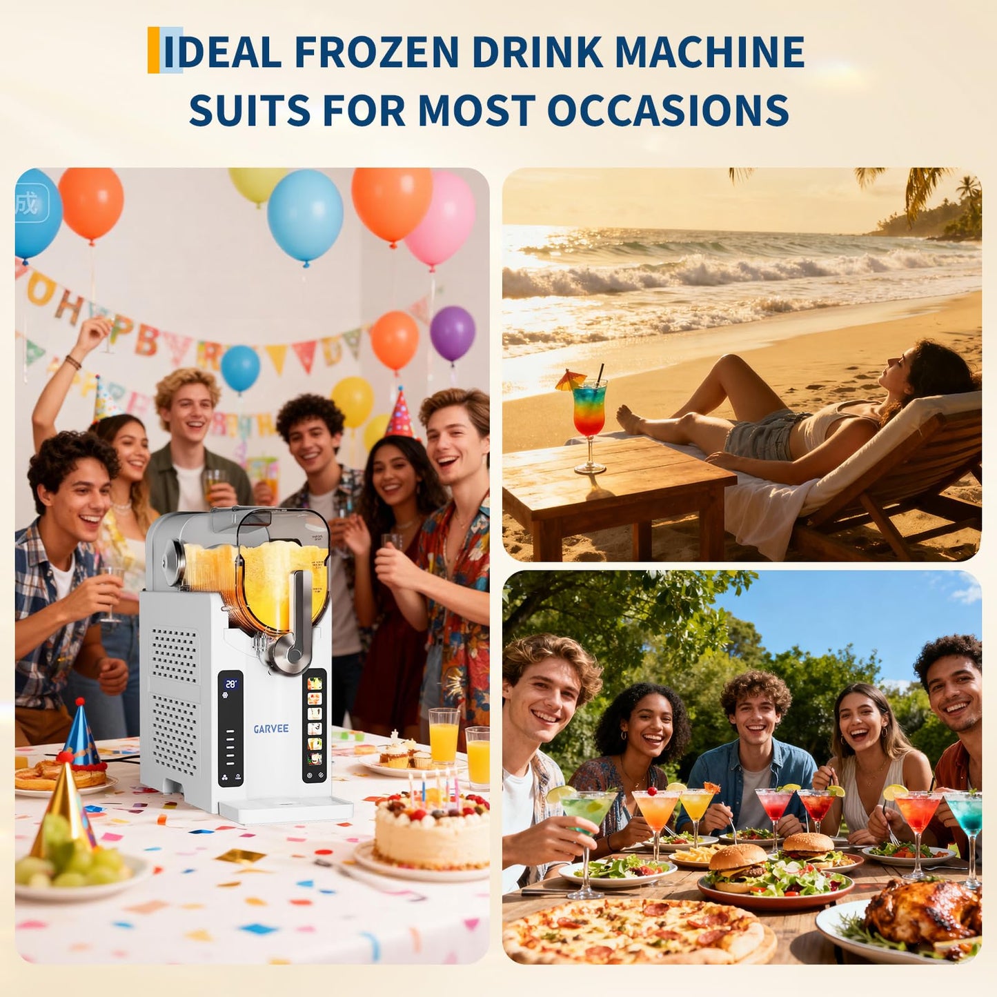 Garvee Slushie Machine for Home - 88 oz Ice-Free Frozen Drink Maker, Self-Cleaning Function with 6 Preset Programs for Margaritas,Ice Cream,Compact Size Slushy Machine,White