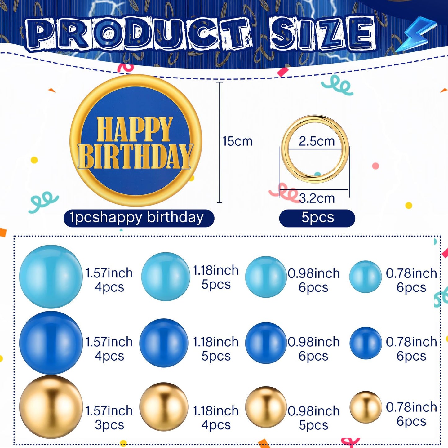 Chunful 66 Pcs Hedgehog Theme Cake Topper Happy Birthday Cake Decorations Blue Gold Balls for Baby Shower Cartoon Birthday Party Supplies