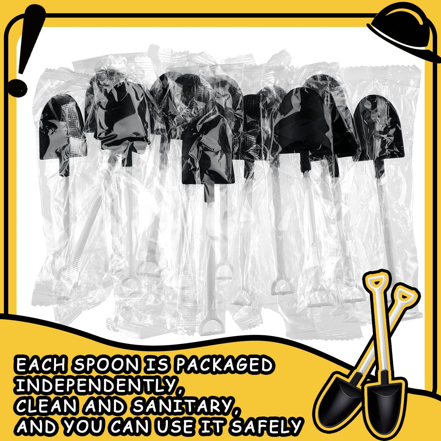 BBTO 150 Pieces Party Supplies - 50 Plastic Shovel Spoons, 50 Cake Dessert Cups, 50 Construction Cupcake Toppers for Themed Birthday Party