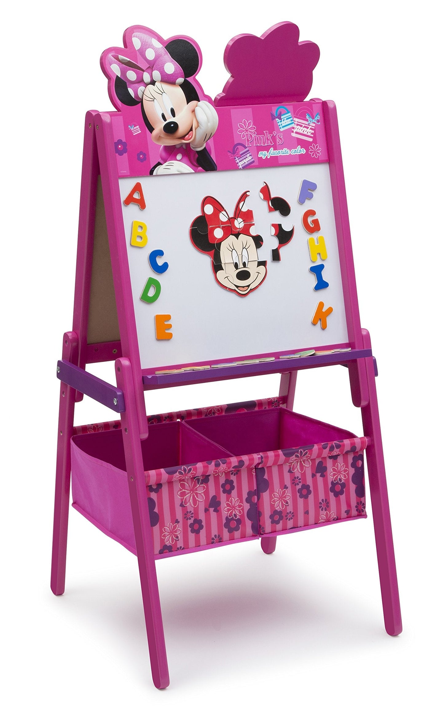 Delta Children Wooden Double-Sided Kids Easel with Storage -Ideal for Arts & Crafts, Homeschooling and More, Disney Minnie Mouse - Greenguard Gold Certified, Drawing