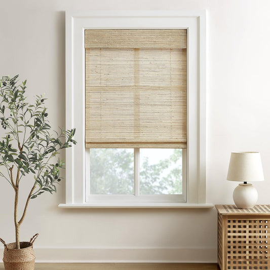 HOMEIDEAS 100% Natural Cordless Roman Shades for Indoor Windows, Light Filtering Window Treatment, Farmhouse No Drill Blinds for Kitchen, Living，Dinning Room, 1 Piece, W29 X L60, Beige
