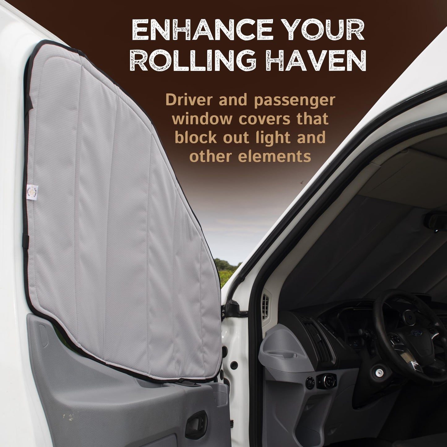Living in a Bubble Insulated Blackout Window Covers for Ford Transit 2015-Current Mid & High Roof. Van Life Essentials & Camper Van Accessories (Driver/Passenger Door 2015-Current)