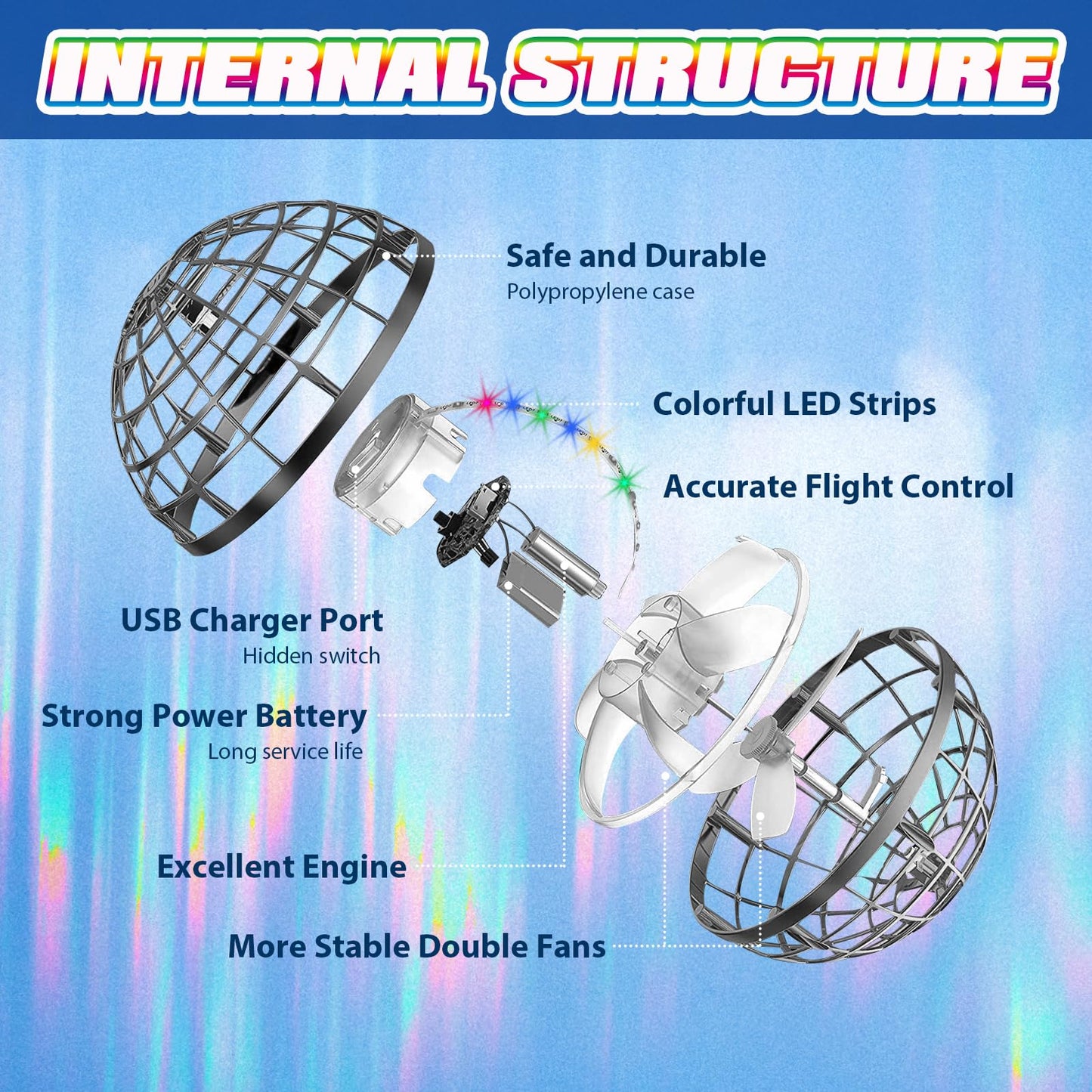 UROINT 2026 Flying Orb Ball for Kids, Magical Hover Cosmic Space Boomerang Rotating Floating Mini Hand Drone Stocking Stuffer Xmas Toys for Girls Boys Teen Age 6 7 8 9 10+ Gray