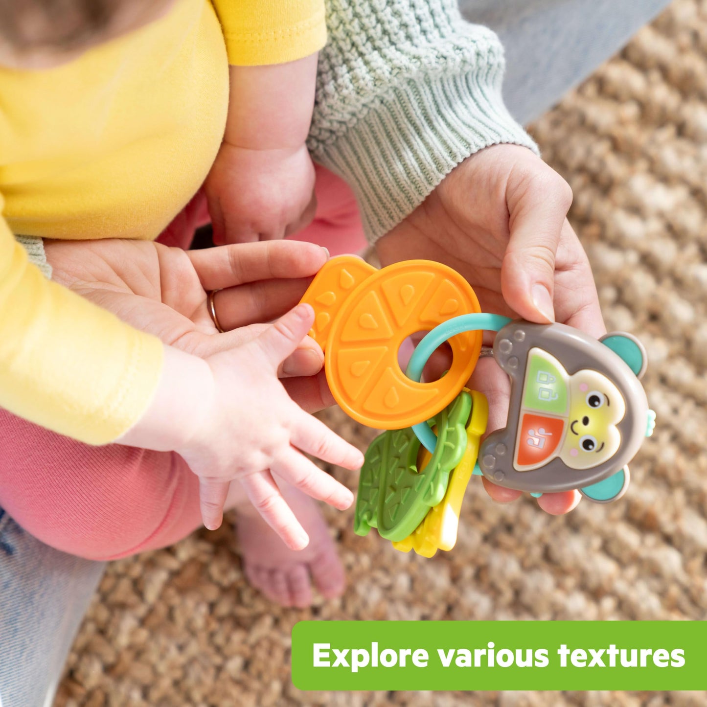 Bright Starts Safari Sounds Gift Set, 2-PK Baby Toys for On The Go, Musical Drum Toy and Car Keys Toy with Car Sounds, Unisex Jungle Theme, 3-6 Months and Up